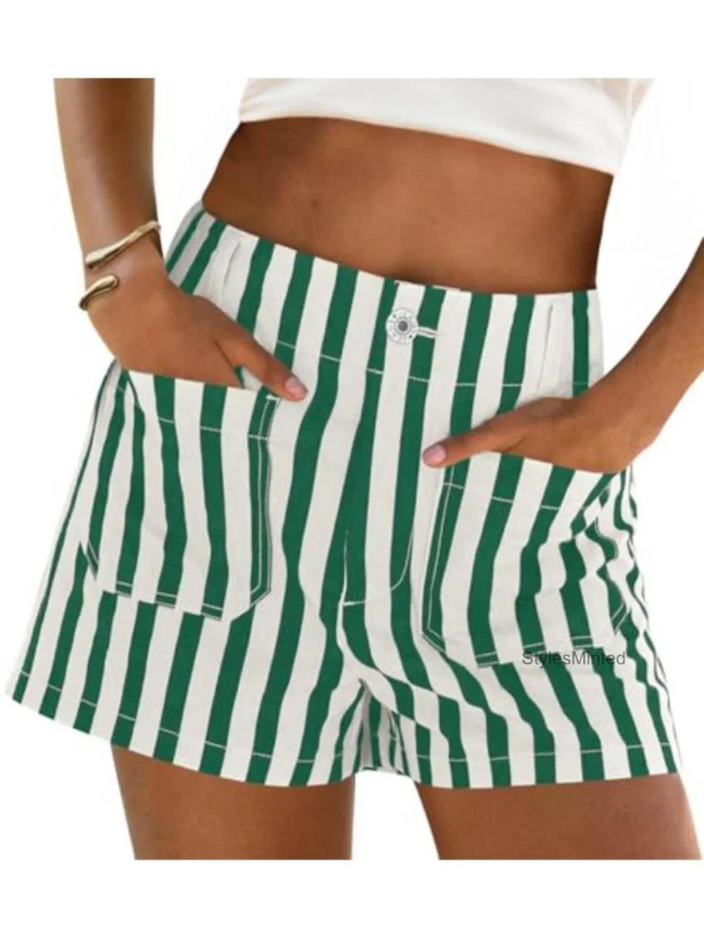 High Waist Wide Leg Striped Denim Shorts with Pockets - Soft Breathable Summer